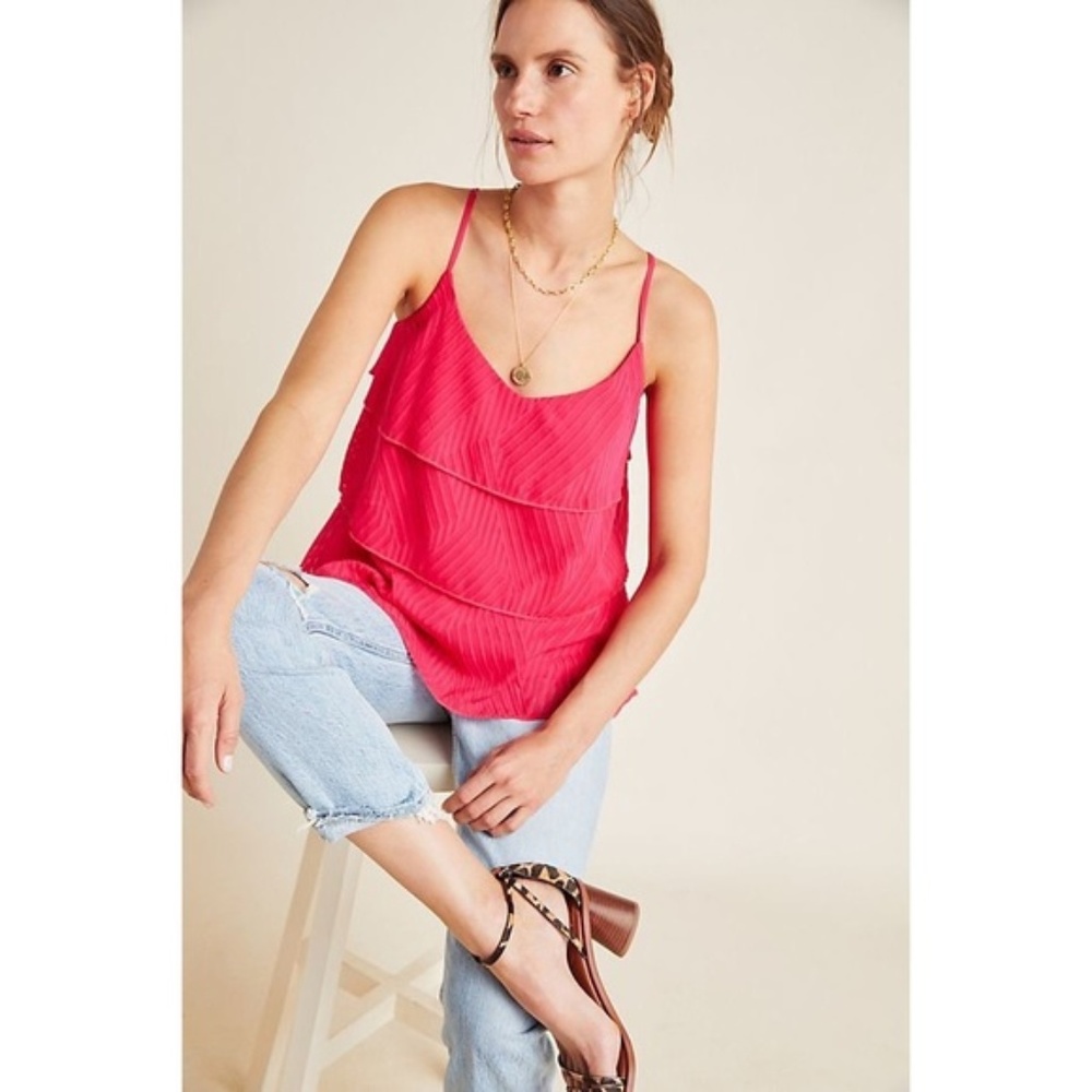 Anthro AMADI Pink Ruffle Tank blouse